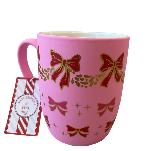 Peppermint & Pine Pink Bow Garland Soft Touch Coffee Cocoa Mug Holiday NEW - Picture 7 of 10